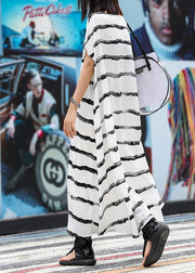 Vivid o neck pockets linen cotton dress Photography white striped Dresses summer - SooLinen