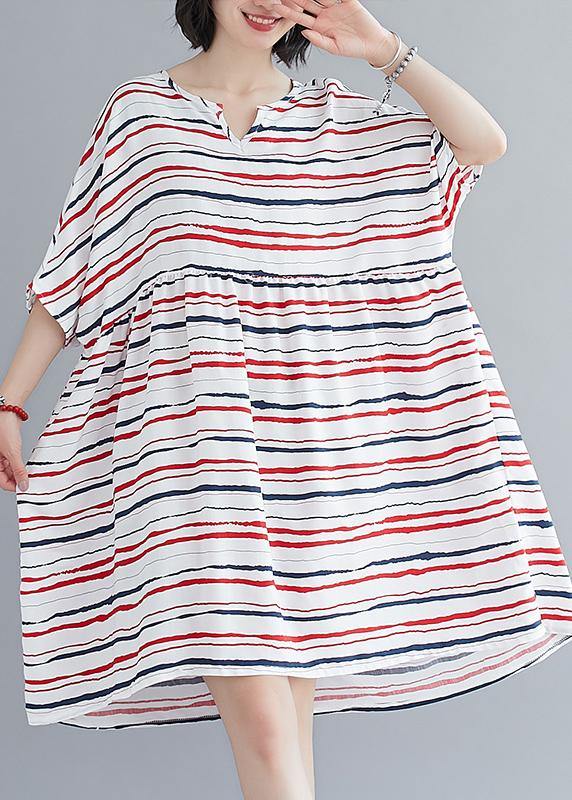 Vivid o neck summer quilting dresses Fashion Ideas red striped Dress - SooLinen