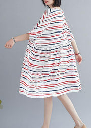 Vivid o neck summer quilting dresses Fashion Ideas red striped Dress - SooLinen