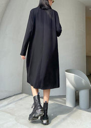 Vivid o neck zippered fall Tunics Runway black Dress - SooLinen