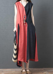 Vivid orange red cotton clothes For Women o neck Maxi summer Dress - SooLinen