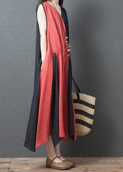 Vivid orange red cotton clothes For Women o neck Maxi summer Dress - SooLinen