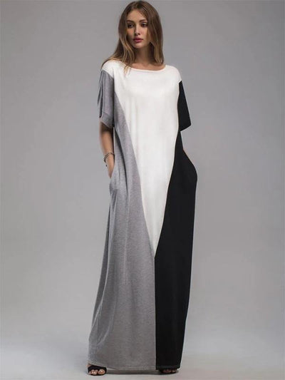 Vivid patchwork cotton dresses short sleeve o neck A Line summer Dresses - SooLinen