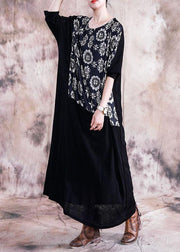 Vivid patchwork prints tunics for women Work black Plus Size Dress fall - SooLinen