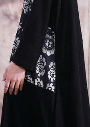 Vivid patchwork prints tunics for women Work black Plus Size Dress fall - SooLinen