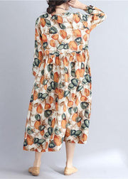 Vivid prints dotted cotton tunics for women o neck cotton summer Dress - SooLinen