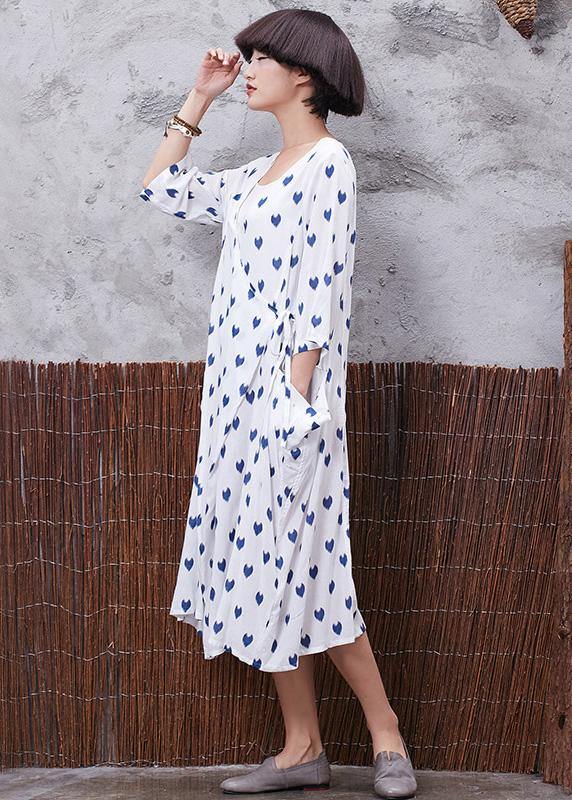 Vivid v neck linen cotton Soft Surroundings linen white prints Dresses summer - SooLinen