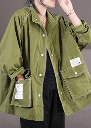 Vogue Army Green Peter Pan Collar Patchwork Button Coats Fall