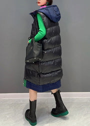 Vogue Black Hooded Patchwork Canada Goose Long Vest Winter