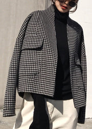 Vogue Kaschmir-Mantel mit langen Ärmeln, gekerbte, karierte Taschen, schwarz