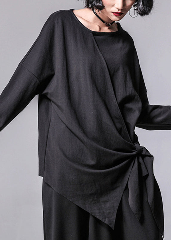 Vogue Schwarzes T-Shirt mit asymmetrischem Bogen und O-Ausschnitt, lange Ärmel
