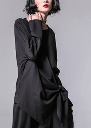 Vogue Schwarzes T-Shirt mit asymmetrischem Bogen und O-Ausschnitt, lange Ärmel