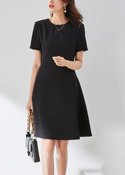 Vogue Black O-Neck Solid Mid Dress Summer