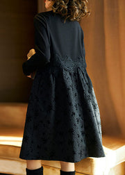 Vogue Black Turtleneck Lace Patchwork Maxi Dress Fall