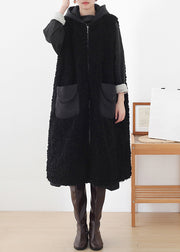 Vogue Schwarze Kapuzenjacke aus dicker Wolle mit Reißverschluss, ärmellos