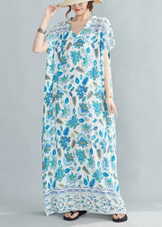 Vogue Blue Print Cotton Holiday Maxi Dresses Summer