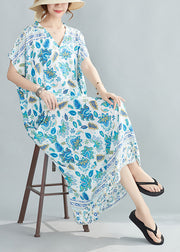 Vogue Blue Print Cotton Holiday Maxi Dresses Summer