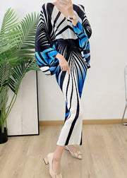 Vogue Blue V-Ausschnitt gestreiftes Patchwork-Kleid Fledermausärmel