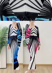 Vogue Blue V Neck Striped Patchwork Dress Batwing Sleeve