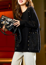 Vogue Coffee Zircon Thick Knit Sweater Tops Fall