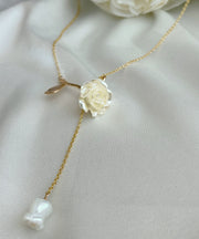 Vogue Gold Sterling Silver Rose Flower Lariat Necklace