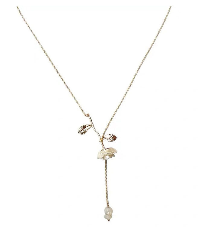 Vogue Gold Sterling Silver Rose Flower Lariat Necklace