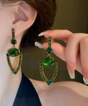 Vogue Green Alloy Coloured Glaze Triangle Drop Earrings