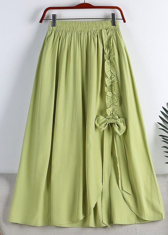 Vogue Green Asymmetrische elastische Taille gekräuselte Schleife A-Linienrock Sommer