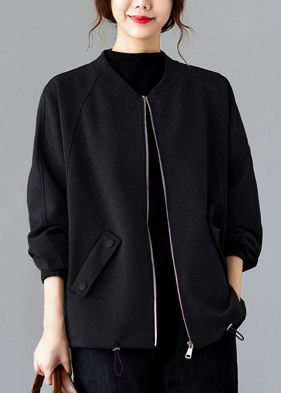 Vogue Grey O-Neck Patchwork Drawstring Coat Long Sleeve
