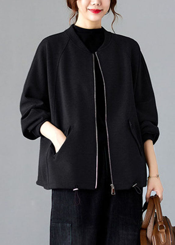 Vogue Grey O-Neck Patchwork Drawstring Coat Long Sleeve