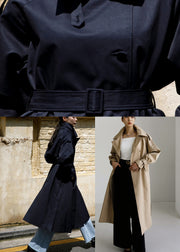 Vogue Khaki Bubikragen Knopftaschen Baumwolle Trenchcoats Langarm