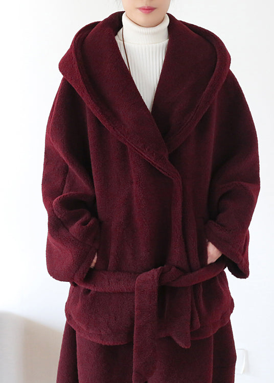 Vogue Mulberry Button Pockets Woolen Hooded Coats Long Sleeve