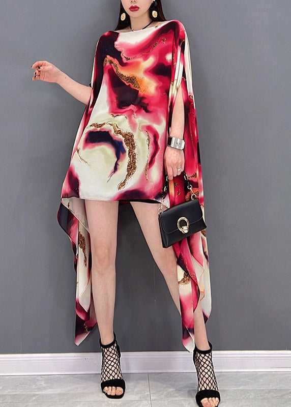 Vogue O-Neck Asymmetrical Print Vacation Dresses Short Sleeve