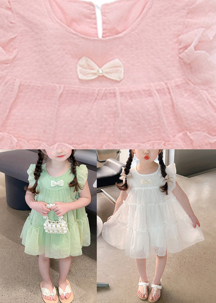 Vogue Pink Ruffled Patchwork Tulle Kids Mid Dress Summer