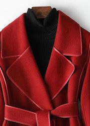 Vogue Red Notched Patchwork Woolen Coats Fall