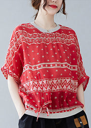 Vogue Red O-Neck Print Drawstring T Shirt Summer