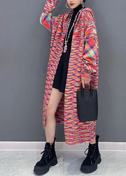 Vogue Red Print Maxi Hooded Knit Cardigans Long Sleeve