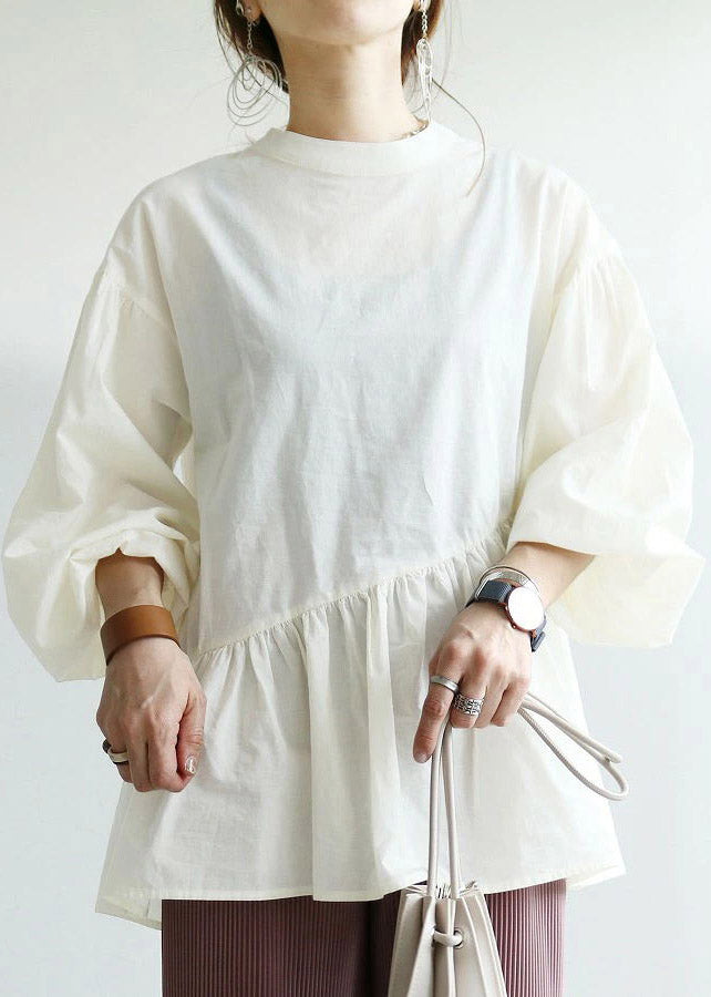 Vogue White Asymmetrical Shirts Long Sleeve