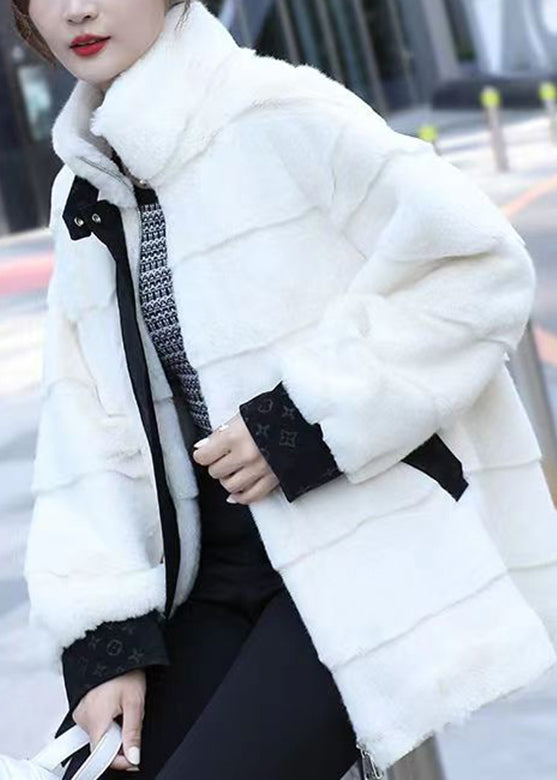 Vogue White Patchwork Mink Velvet Coat Long Sleeve