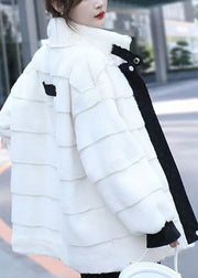 Vogue White Patchwork Mink Velvet Coat Long Sleeve