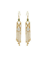 Vogue White Tassel Gold Plated Inlaid Hetian Jade Drop Earringss