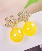 Vogue Yellow Sterling Silver Overgild Zircon Floral Beeswax Drop Earrings