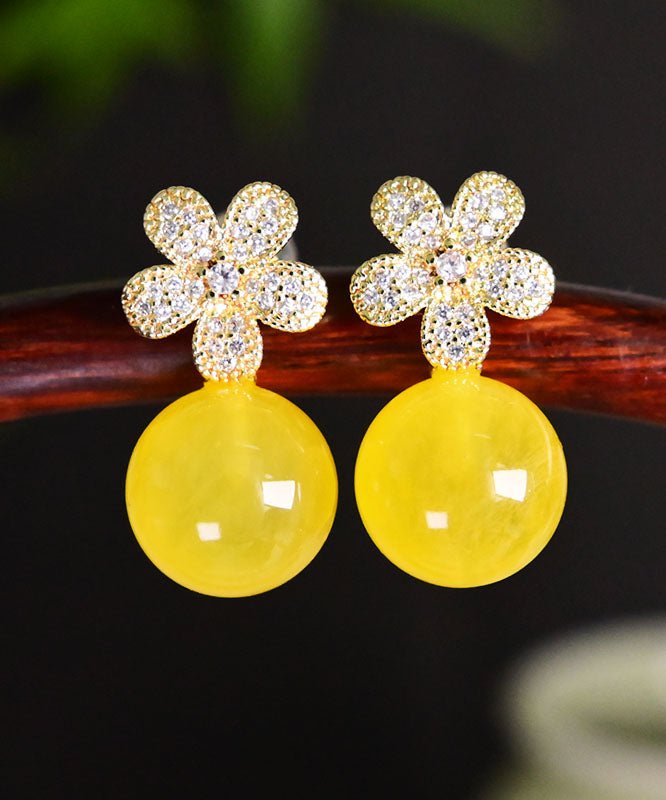 Vogue Yellow Sterling Silver Overgild Zircon Floral Beeswax Drop Earrings