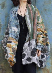 Warm Loose fitting Jackets & Coats patchwork outwear prints v neck winter outwear - SooLinen