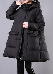 Warm Loose fitting Jackets & Coats winter outwear black hooded zippered womens coats - SooLinen