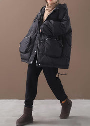 Warm Loose fitting snow jackets drawstring hem outwear yellow hooded women short coats - SooLinen