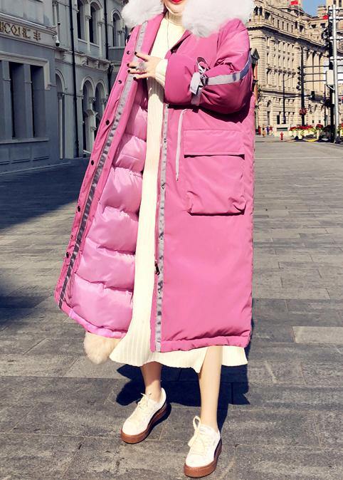 Warm Loose fitting womens parka Jackets pink hooded zippered down coat winter - SooLinen