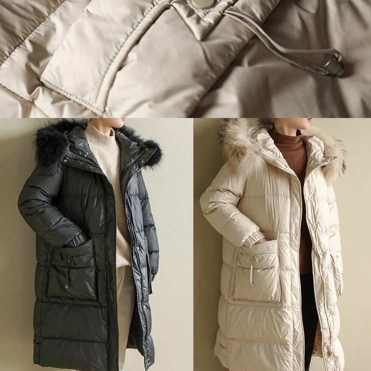 Warm Loose fitting womens parka hooded winter outwear black faux fur collar winter coat - SooLinen