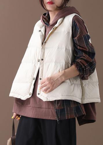 Warm beige Parkas trendy plus size snow jackets winter stand collar sleeveless outwear - SooLinen
