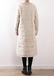 Warm beige coats casual snow jackets Chinese Button side open winter outwear - SooLinen